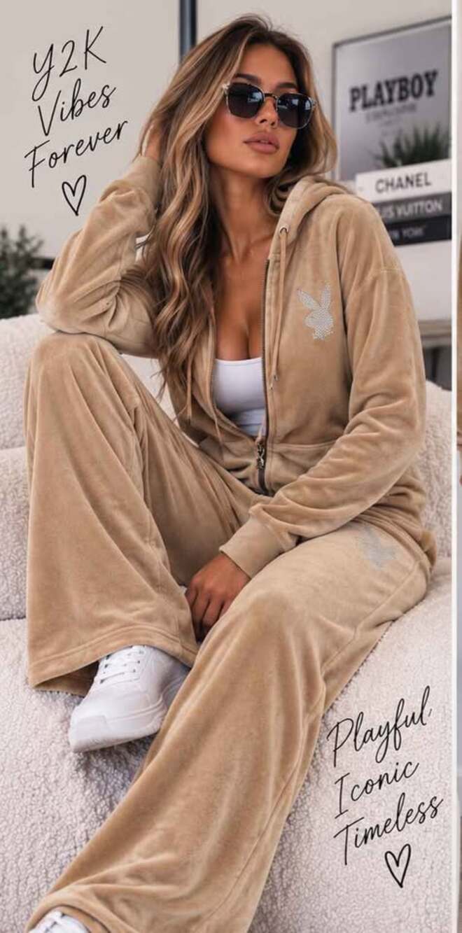 Vintage Playboy Velour Tracksuit Set XL Tan Rhinestone Bunny Y2K size XL